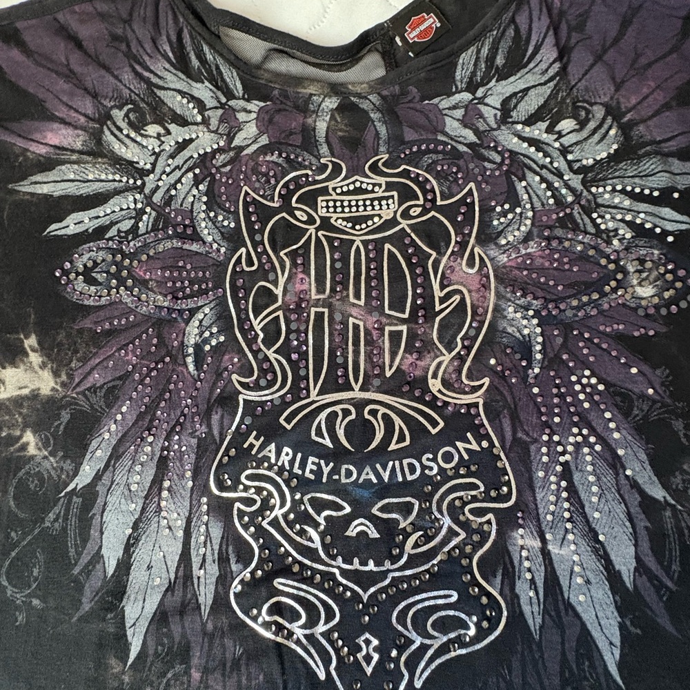Harley-Davidson Black and Purple Women's Top - Picture 3 of 8